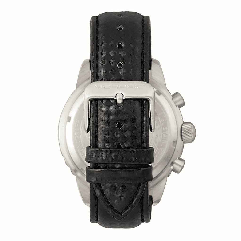 MORPHIC M51 Series Japanese Quartz Movt. 10ATM Water Resistant Black Dial Mens Watch with Black Colour Leather Strap and Silver-Tone Case
