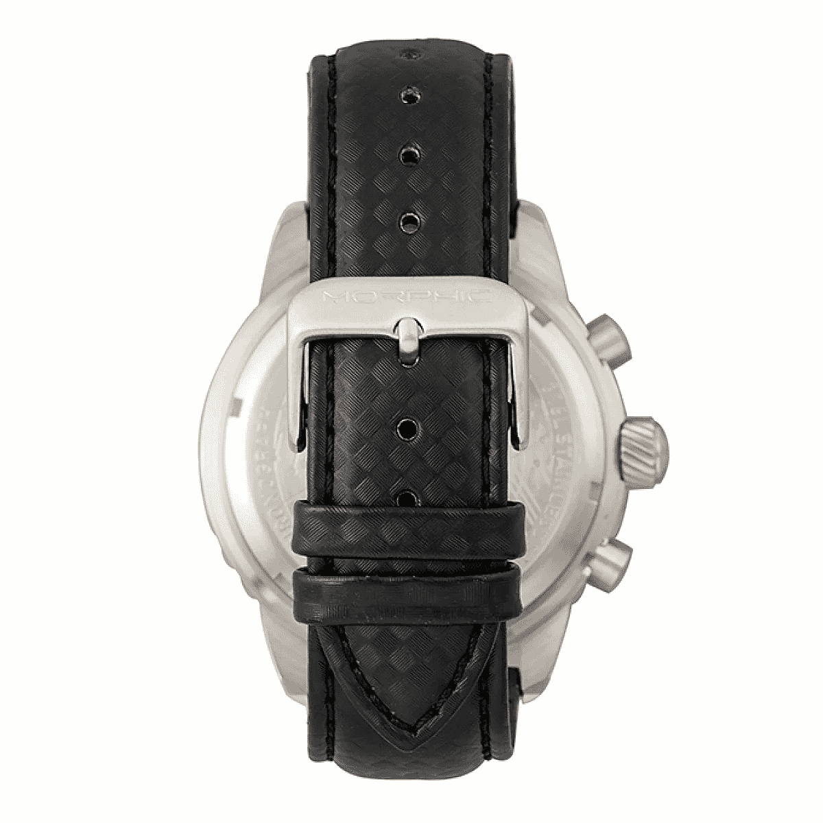 MORPHIC M51 Series Japanese Quartz Movt. 10ATM Water Resistant Black Dial Mens Watch with Black Colour Leather Strap and Silver-Tone Case
