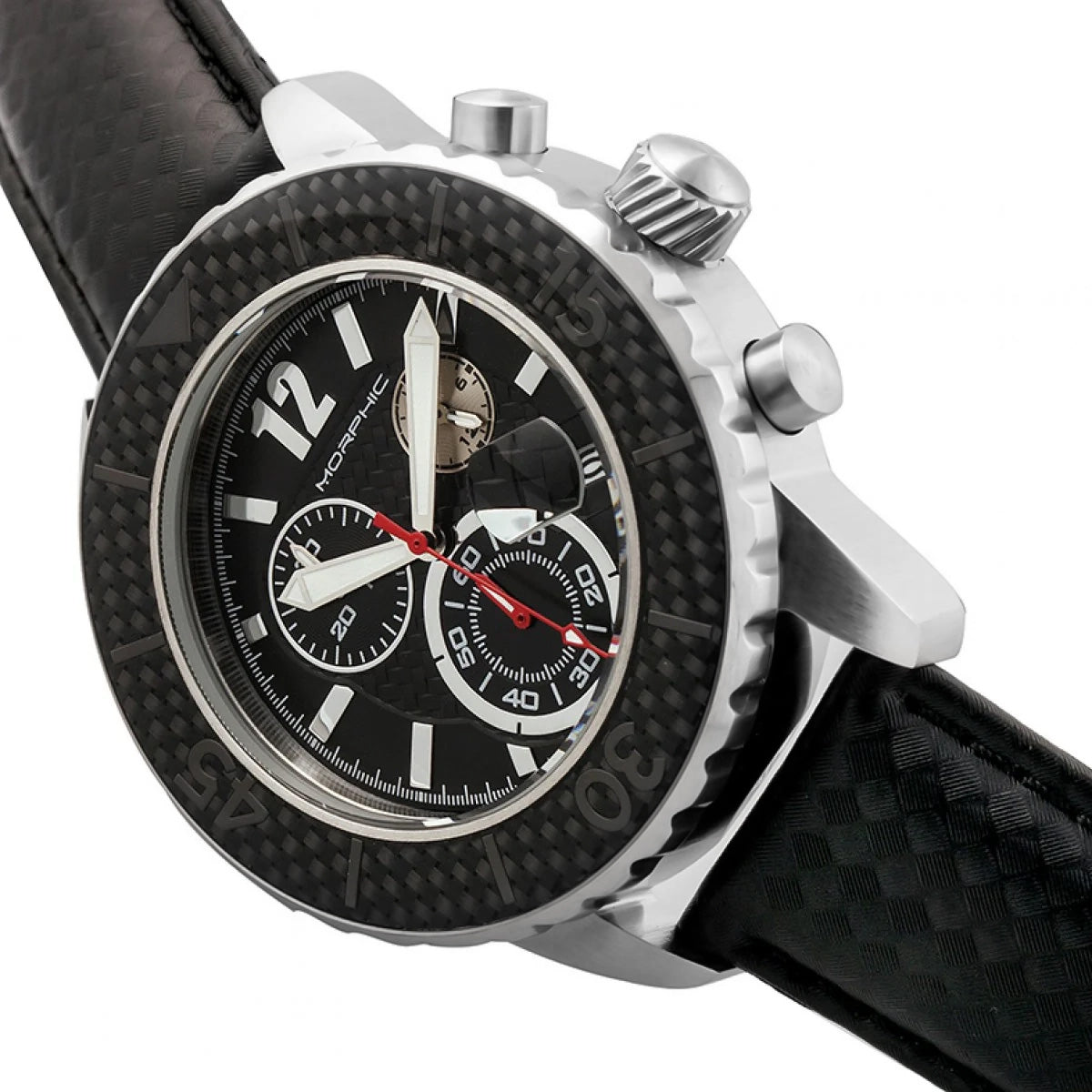 MORPHIC M51 Series Japanese Quartz Movt. 10ATM Water Resistant Black Dial Mens Watch with Black Colour Leather Strap and Silver-Tone Case_8194024_3