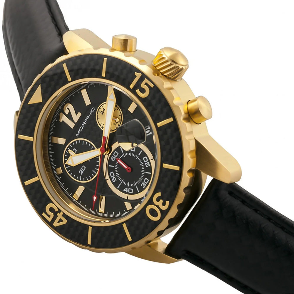 MORPHIC M51 Series Japanese Quartz Movt. 10ATM Water Resistant Black Dial Mens Watch with Black Colour Leather Strap and Gold-Tone Case_8194025_1