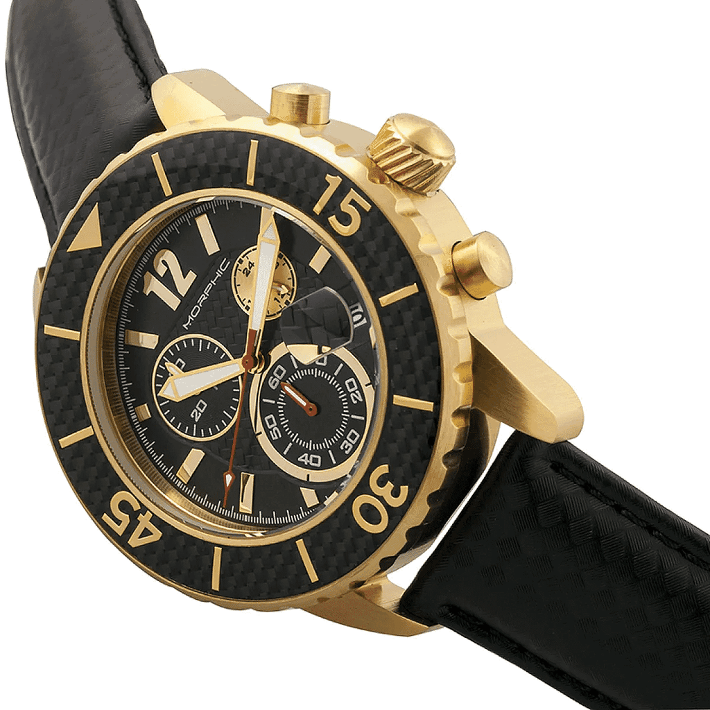 MORPHIC M51 Series Japanese Quartz Movt. 10ATM Water Resistant Black Dial Mens Watch with Black Colour Leather Strap and Silver-Tone Case