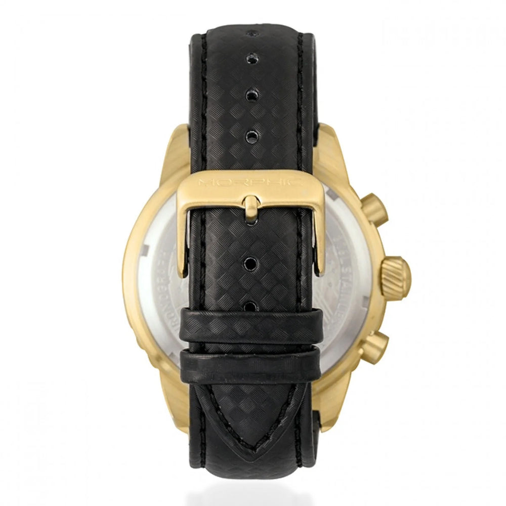 MORPHIC M51 Series Japanese Quartz Movt. 10ATM Water Resistant Black Dial Mens Watch with Black Colour Leather Strap and Gold-Tone Case_8194025_2