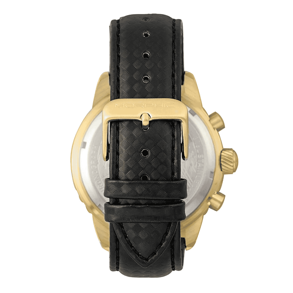 MORPHIC M51 Series Japanese Quartz Movt. 10ATM Water Resistant Black Dial Mens Watch with Black Colour Leather Strap and Silver-Tone Case