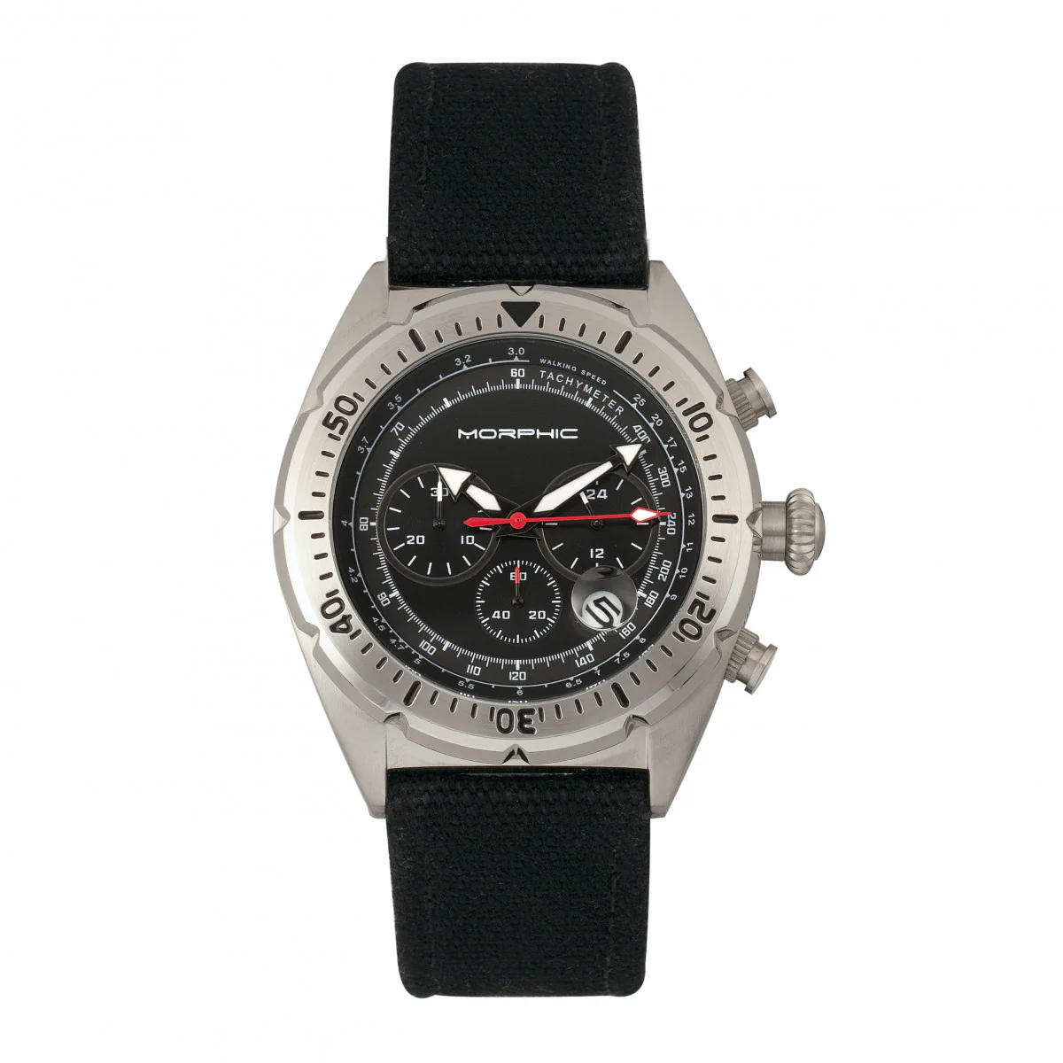 MORPHIC M53 Series Japanese Quartz Movt. 5ATM Water Resistant Black Dial Mens Watch with Black Colour Leather Strap and Silver-Tone Case_8194027