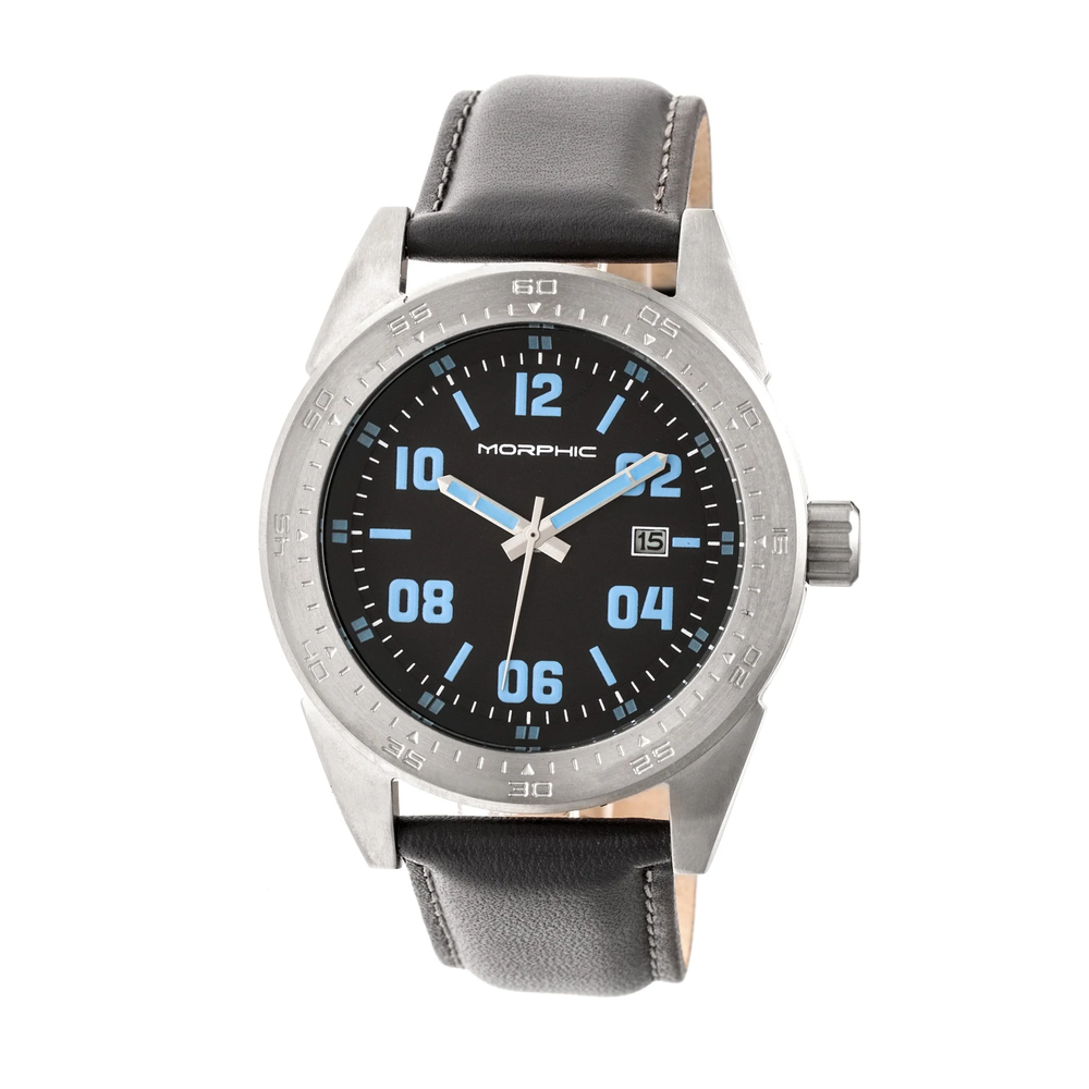 MORPHIC M63 Series Japanese Quartz Movt. 5ATM Water Resistant Black Dial Mens Watch with Black Colour Leather Strap and Silver-Tone Case_8194029
