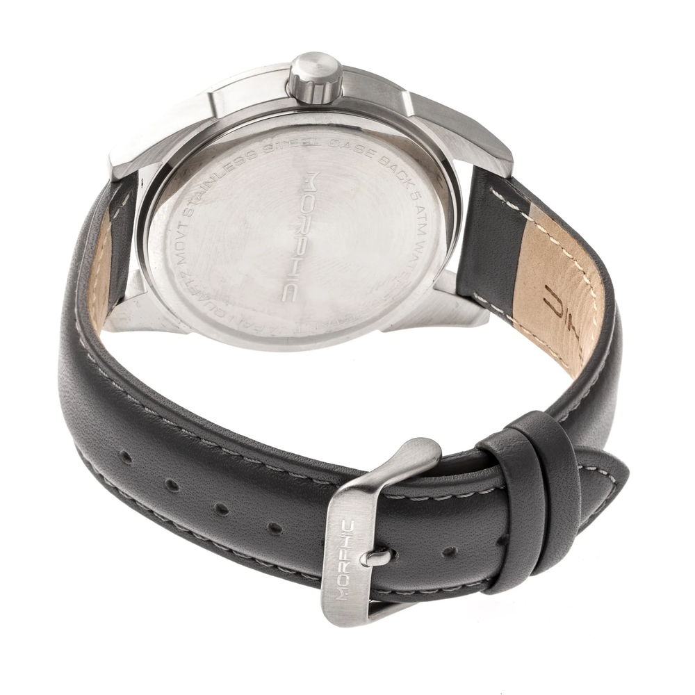 MORPHIC M63 Series Japanese Quartz Movt. 5ATM Water Resistant Black Dial Mens Watch with Black Colour Leather Strap and Silver-Tone Case_8194029_3