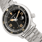 MORPHIC M74 Series Japanese Quartz Movt. 5ATM Water Resistant Black Dial Mens Watch with Silver Colour Stainless Steel Strap