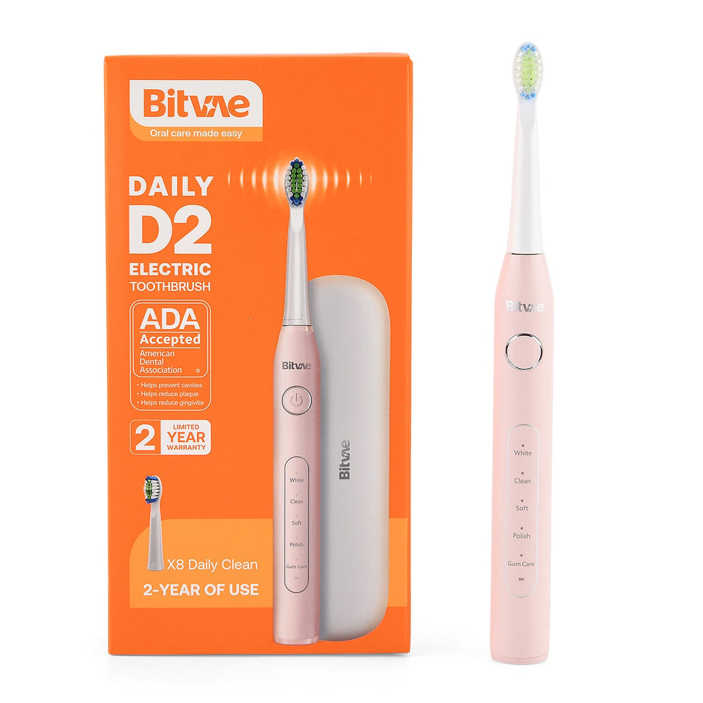 ADA Accepted Sonic Electric Toothbrush with 40,000 VPM - 5 Modes - 60 Day Use USB Rechargeable with 8 Dupont Heads - Pink