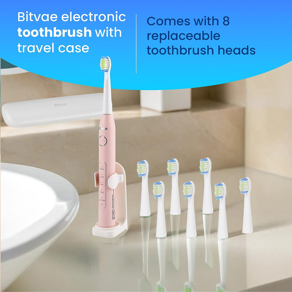 ADA Accepted Sonic Electric Toothbrush with 40,000 VPM - 5 Modes - 60 Day Use USB Rechargeable with 8 Dupont Heads - Pink