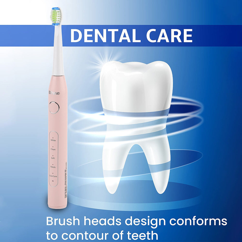 ADA Accepted Sonic Electric Toothbrush with 40,000 VPM - 5 Modes - 60 Day Use USB Rechargeable with 8 Dupont Heads - Pink
