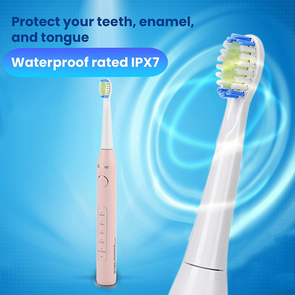 ADA Accepted Sonic Electric Toothbrush with 40,000 VPM - 5 Modes - 60 Day Use USB Rechargeable with 8 Dupont Heads - Pink