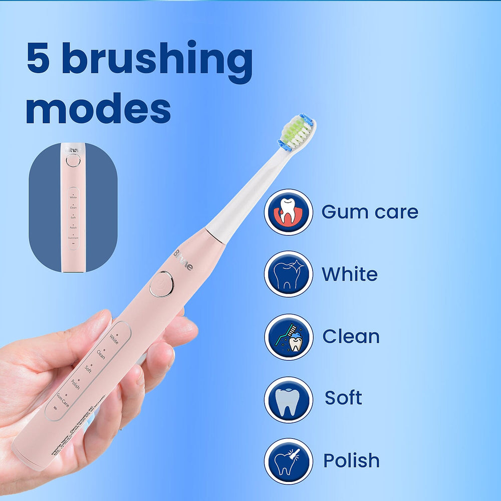 ADA Accepted Sonic Electric Toothbrush with 40,000 VPM - 5 Modes - 60 Day Use USB Rechargeable with 8 Dupont Heads - Pink