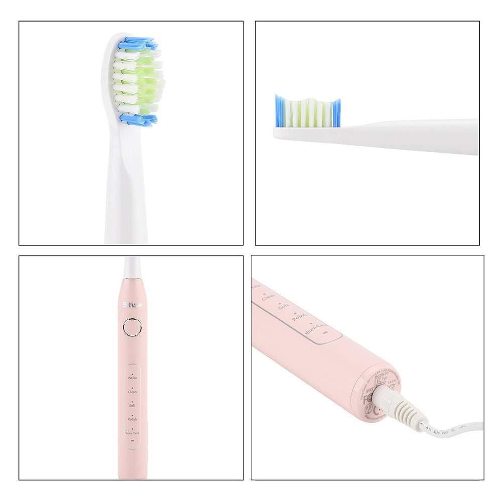 ADA Accepted Sonic Electric Toothbrush with 40,000 VPM - 5 Modes - 60 Day Use USB Rechargeable with 8 Dupont Heads - Pink