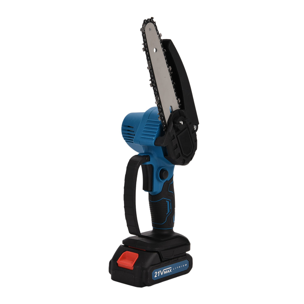 6 Inch 21V Chainsaw with 2 Chains and a 2 Batteries (Size 42x11x10 cm) - Blue