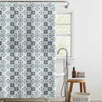 Country Club Stylish Geometric Tiles Pattern Shower Curtain with Hooks (180x180cm) - Black