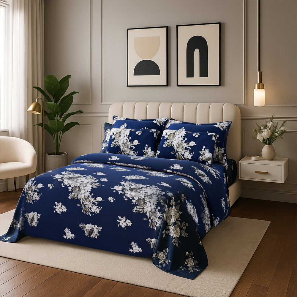 Hush Haven Flower Duvet Cover (Size 200x1 cm) - Navy & Multicolor_8198324