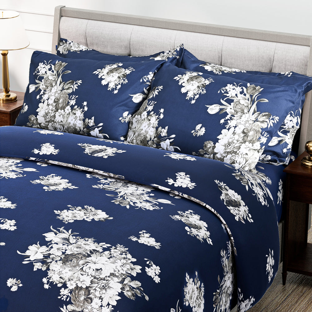 Hush Haven Flower Duvet Cover (Size 200x1 cm) - Navy & Multicolor_8198324_1