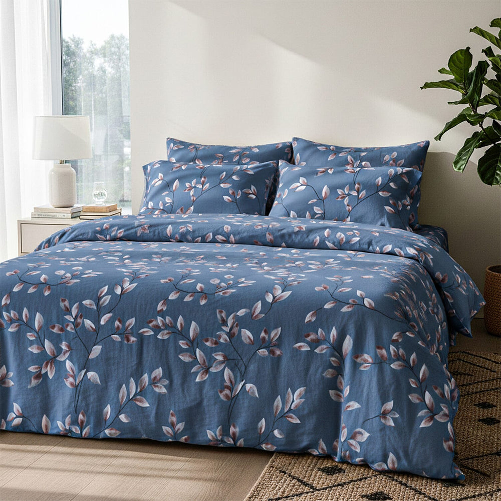 Hush Haven 6 Piece Floral Digital Print Duvet Cover Set (Double) - Blue - Multicolour