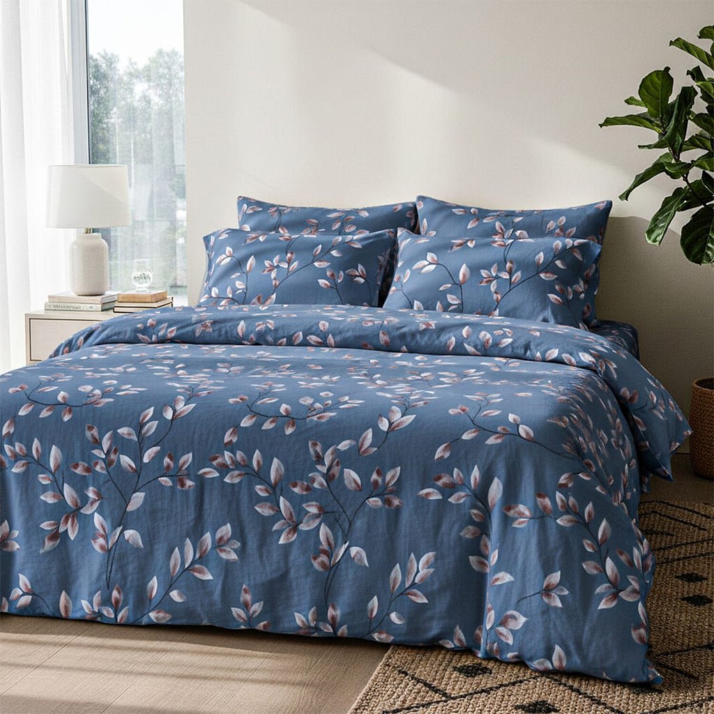 Hush Haven 6 Piece Floral Digital Print Duvet Cover Set (Double) - Blue - Multicolour