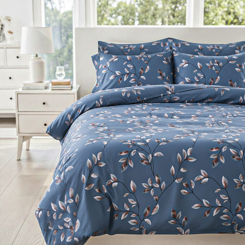 Hush Haven 6 Piece Floral Digital Print Duvet Cover Set (Double) - Blue - Multicolour