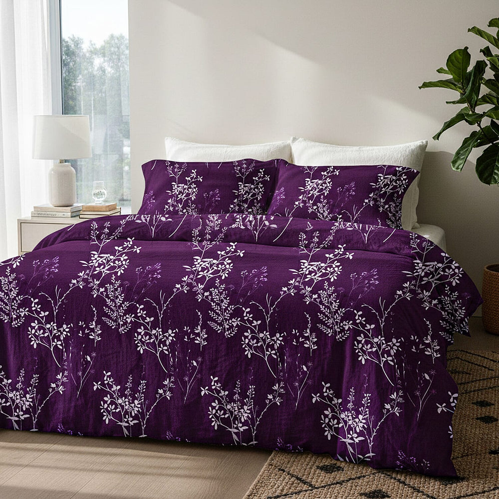 Hush Haven 6 Piece Botanical Digital Print Duvet Cover Set (Double) - Purple