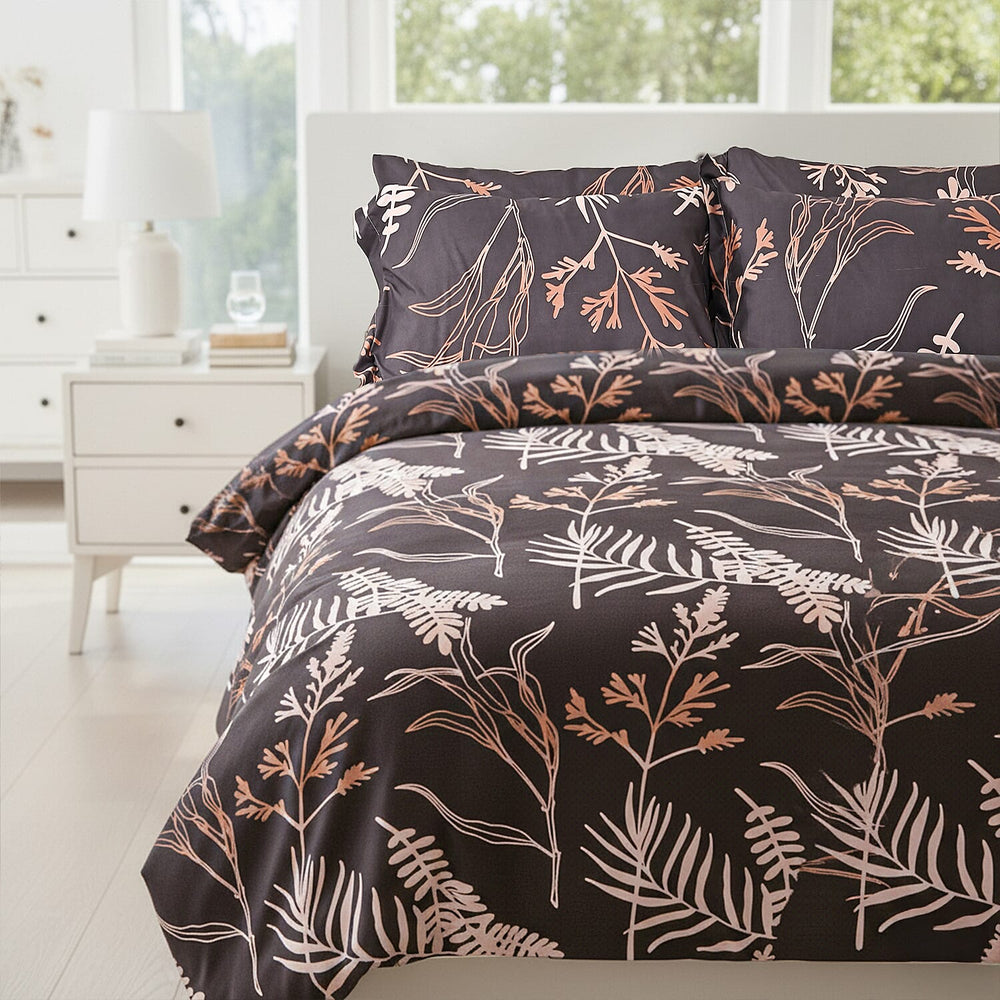 Hush Haven 6 Piece Botanical Digital Print Duvet Cover Set (Double) - Brown