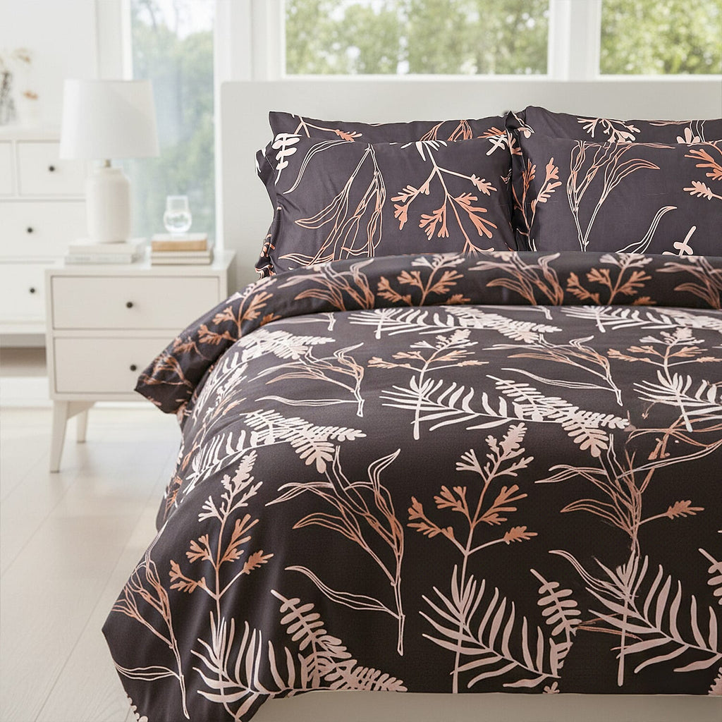Hush Haven 6 Piece Botanical Digital Print Duvet Cover Set (Double) - Brown