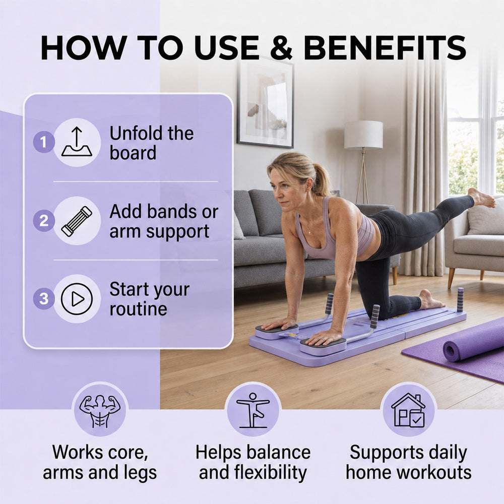 Biss & Beyond Multifunctional Exercise Board - INC. Workout Platform with Resistance Ropes, Yoga Mat, Stability Column, and Comfort Pad - Purple_8202709_4