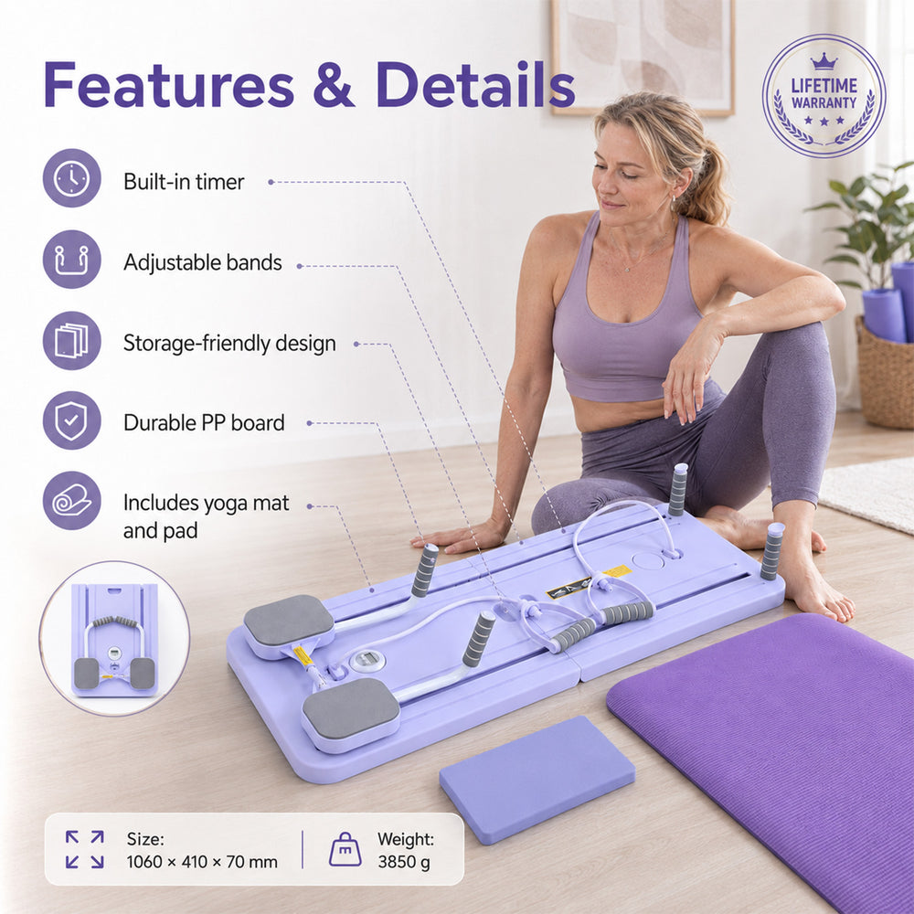 Biss & Beyond Multifunctional Exercise Board - INC. Workout Platform with Resistance Ropes, Yoga Mat, Stability Column, and Comfort Pad - Purple_8202709_5