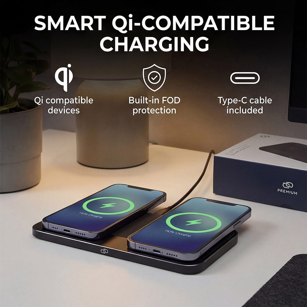 Hybrid 15W Premium Dual Wireless Charging Pad - Grey