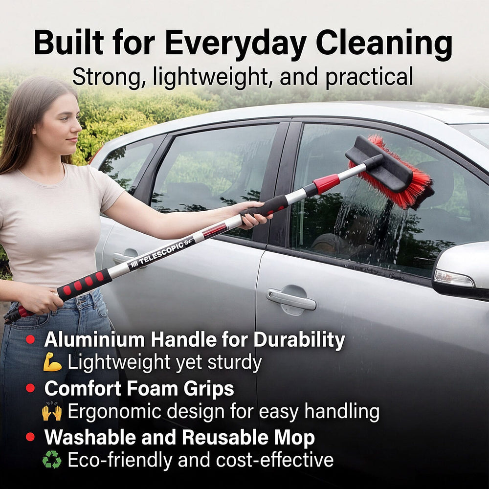 2 in 1 Telescopic Car Cleaner with Mop and Mitt Water Fed with Hose Attachment