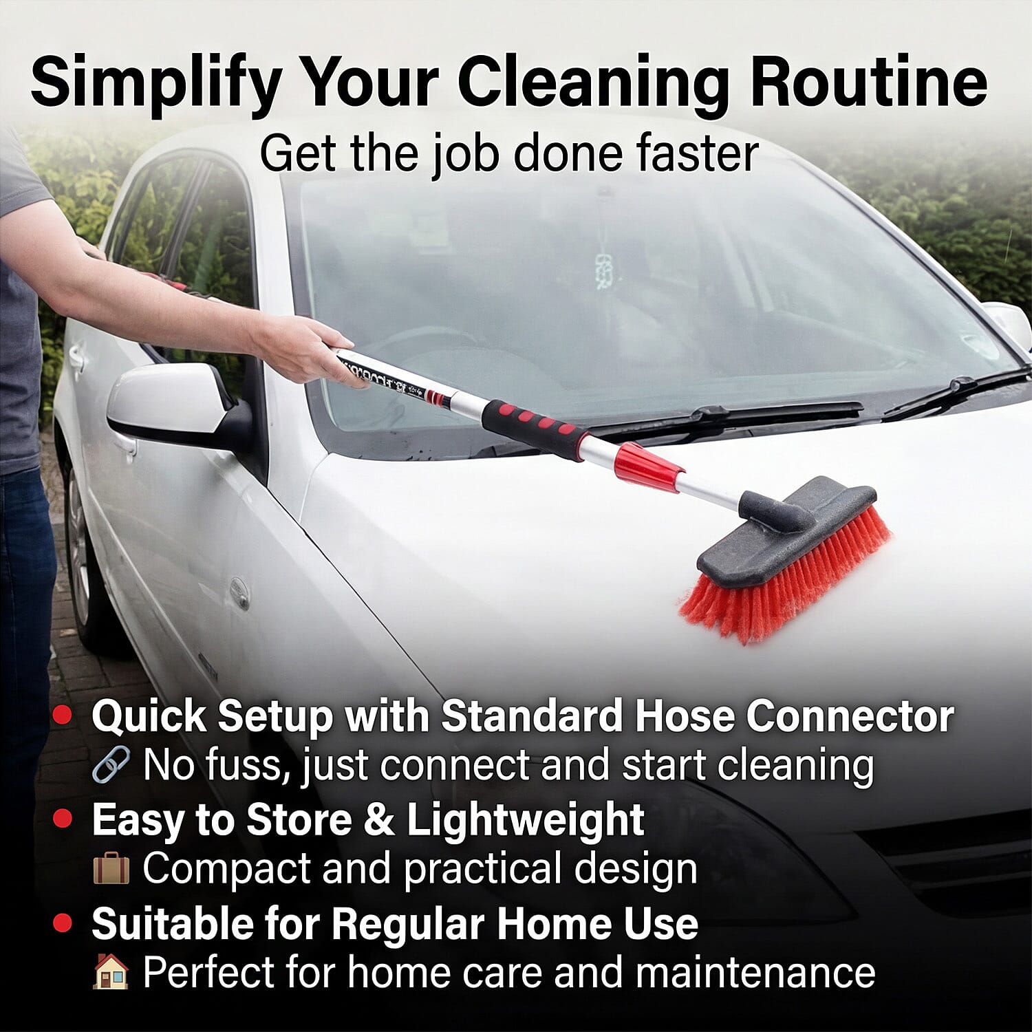 2 in 1 Telescopic Car Cleaner with Mop and Mitt Water Fed with Hose Attachment