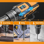21V Cordless Impact Electric Drill Kit - 35nm Torque - Dual Battery - Black - Yellow
