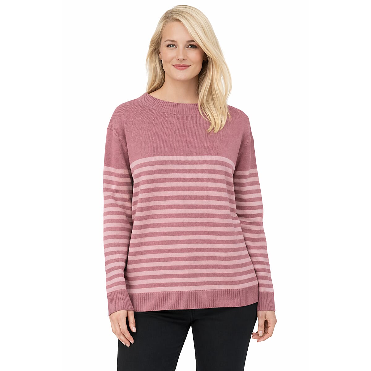 Pure And Natural  Boat Neck  Stripeed Body Jumper (Size 24) - Pink