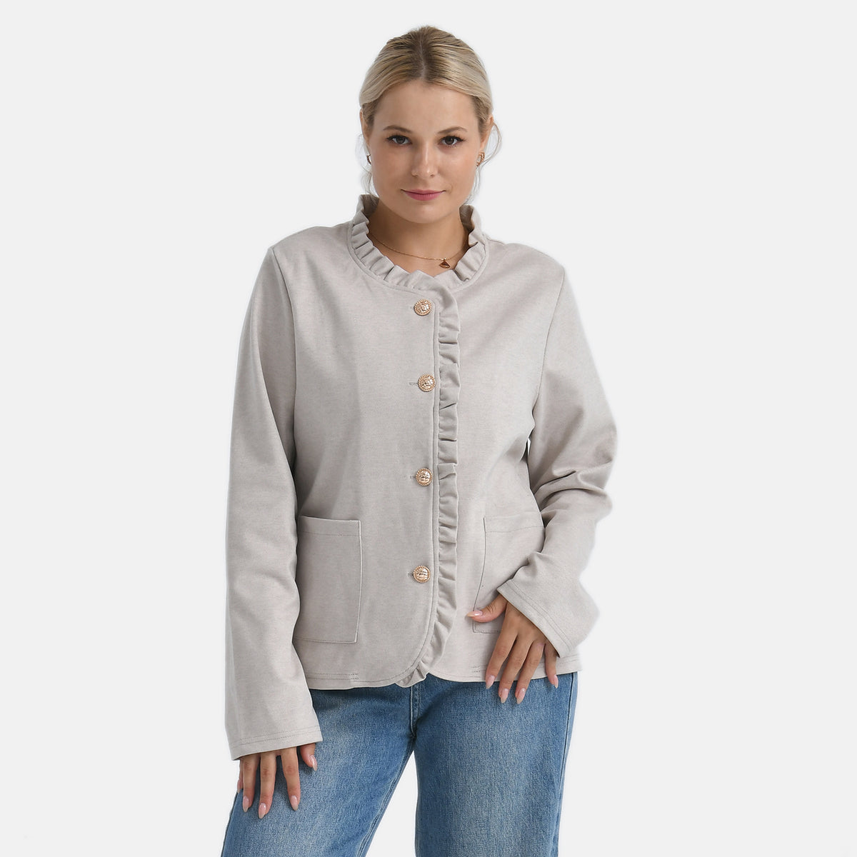 & Maisi Patterned Top (Size - XL) - Beige & Beige_8222161