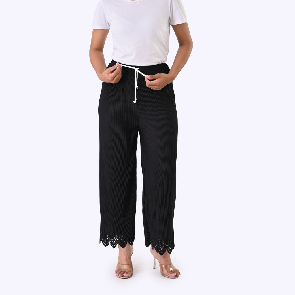 Patterned Palazzo (Size - One Size) - Black & Black_8223940_1