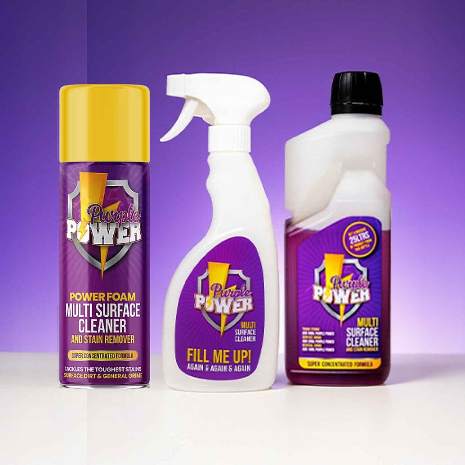 Purple Power All Purpose Cleaning Kit (1 Super Concentrate 500ml - fills up to 50 bottles, 1 Refillable Trigger Spray Bottle, 1 Foam Bottle 500ml)