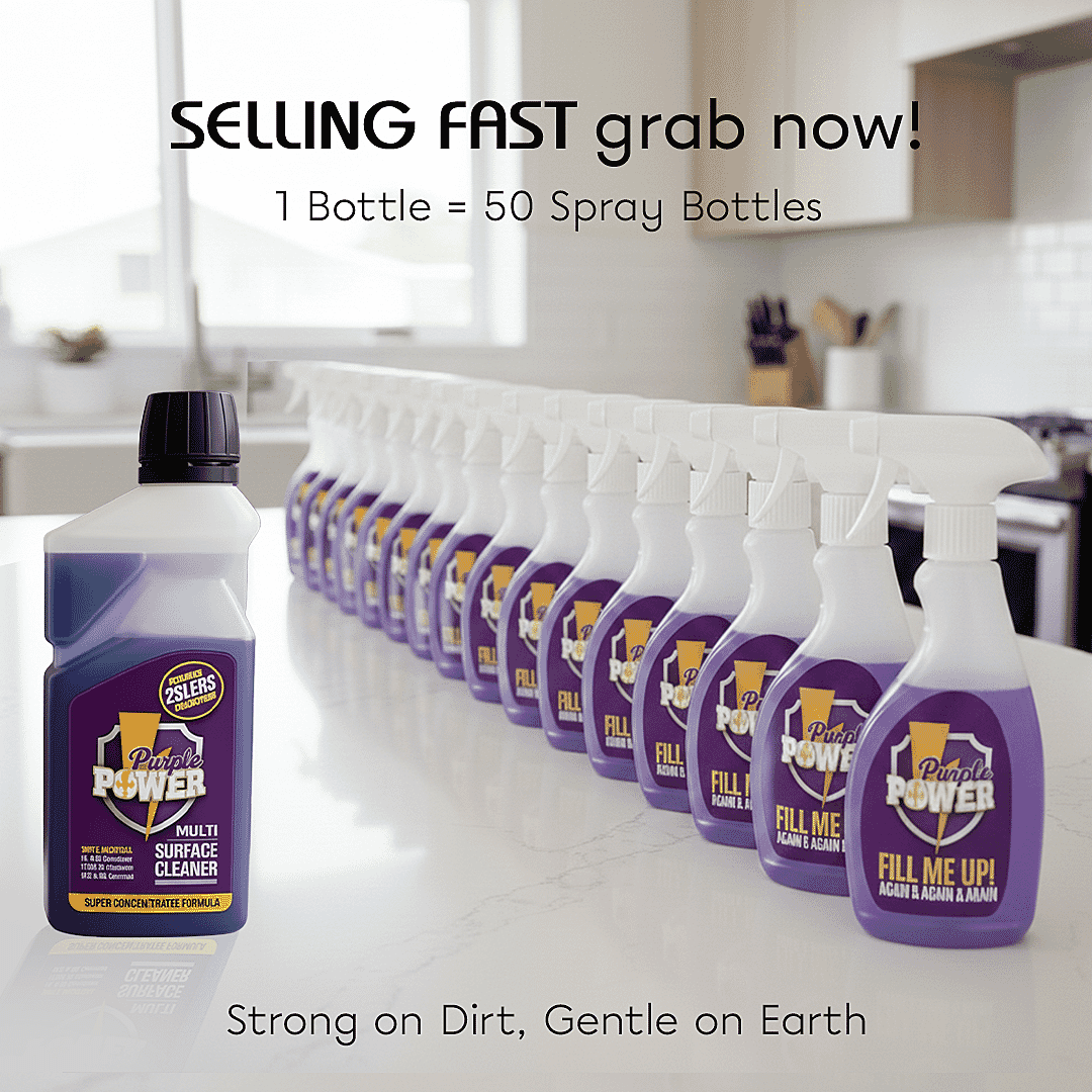 Purple Power All Purpose Cleaning Kit (1 Super Concentrate 500ml - fills up to 50 bottles, 1 Refillable Trigger Spray Bottle, 1 Foam Bottle 500ml)