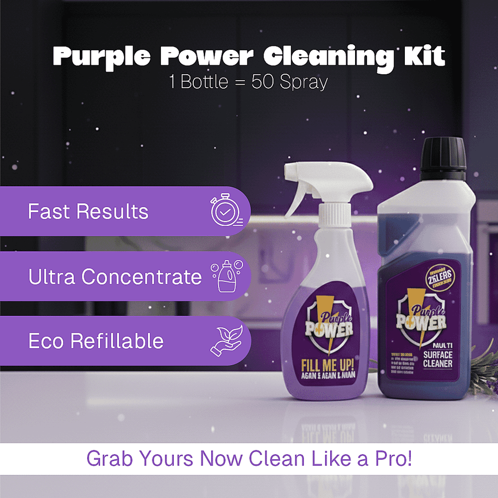 Purple Power All Purpose Cleaning Kit (1 Super Concentrate 500ml - fills up to 50 bottles, 1 Refillable Trigger Spray Bottle, 1 Foam Bottle 500ml)