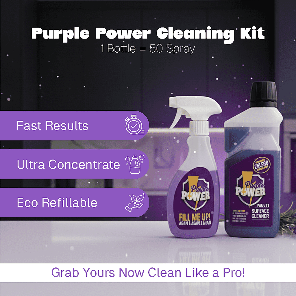 Purple Power All Purpose Cleaning Kit (1 Super Concentrate 500ml - fills up to 50 bottles, 1 Refillable Trigger Spray Bottle, 1 Foam Bottle 500ml)