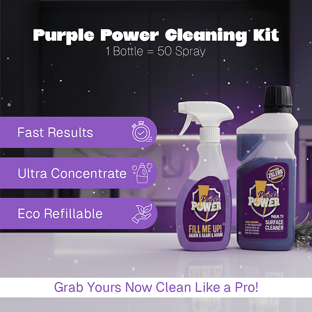 Purple Power All Purpose Cleaning Kit (1 Super Concentrate 500ml - fills up to 50 bottles, 1 Refillable Trigger Spray Bottle, 1 Foam Bottle 500ml)