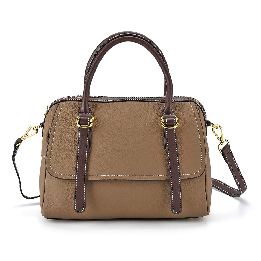 100% Geniune Leather Floral Embossed Tote Bag - Taupe