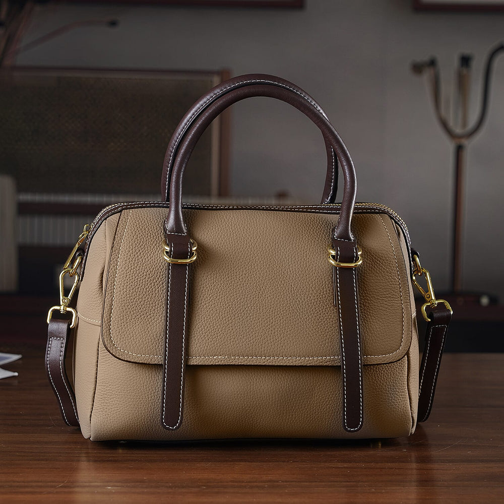 100% Geniune Leather Floral Embossed Tote Bag - Taupe