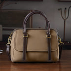 100% Geniune Leather Floral Embossed Tote Bag - Taupe