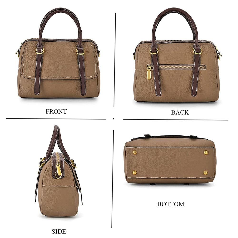 100% Geniune Leather Floral Embossed Tote Bag - Taupe