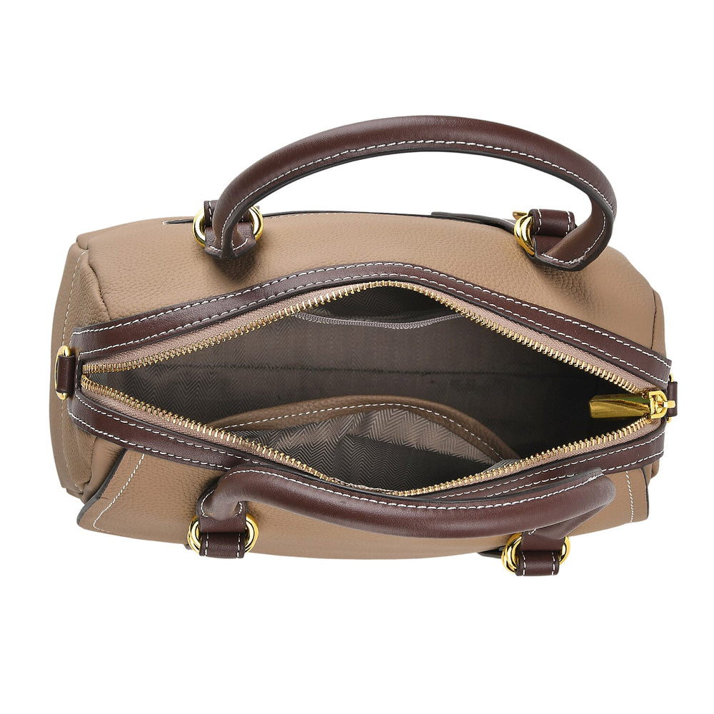 100% Geniune Leather Floral Embossed Tote Bag - Taupe