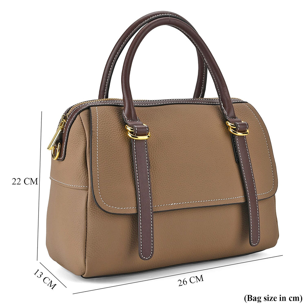 100% Geniune Leather Floral Embossed Tote Bag - Taupe
