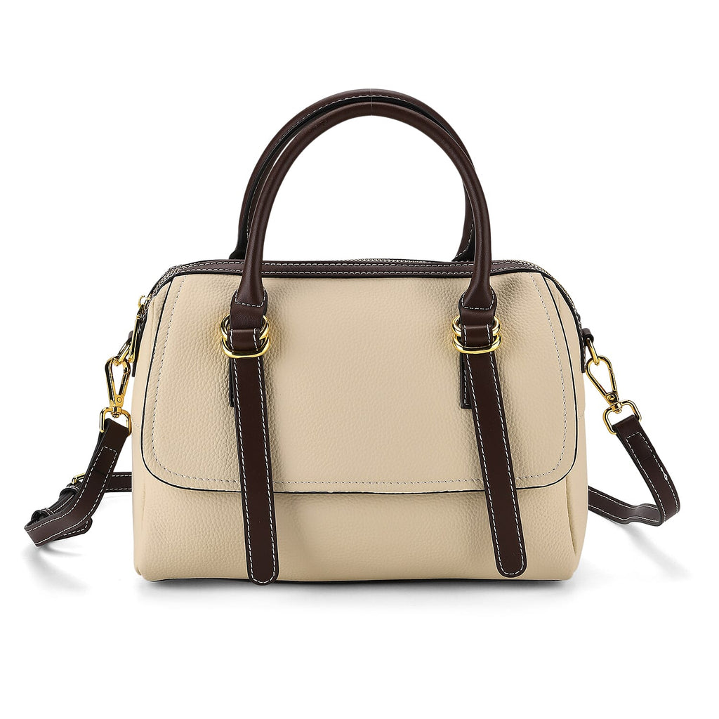 100% Geniune Leather Floral Embossed Tote Bag - Ivory