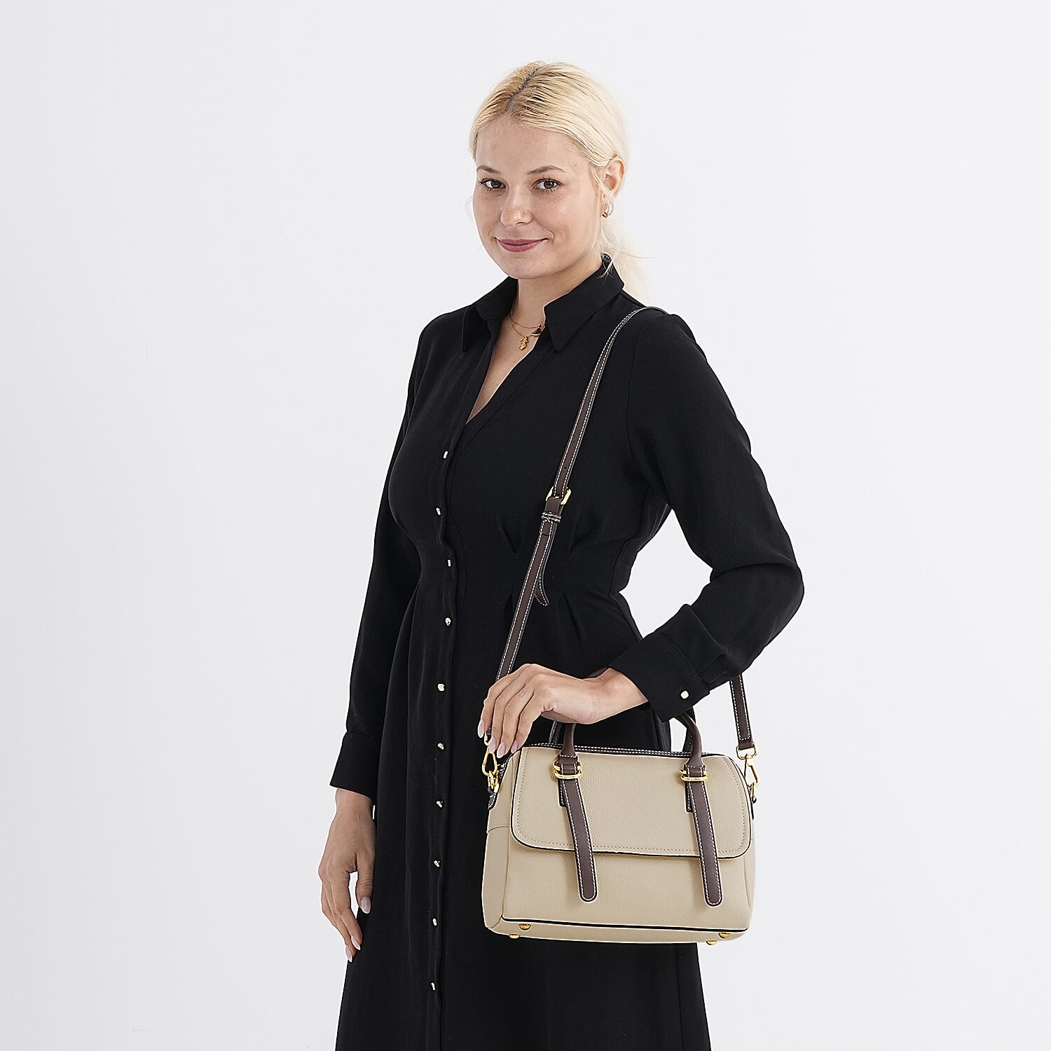 100% Geniune Leather Floral Embossed Tote Bag - Ivory