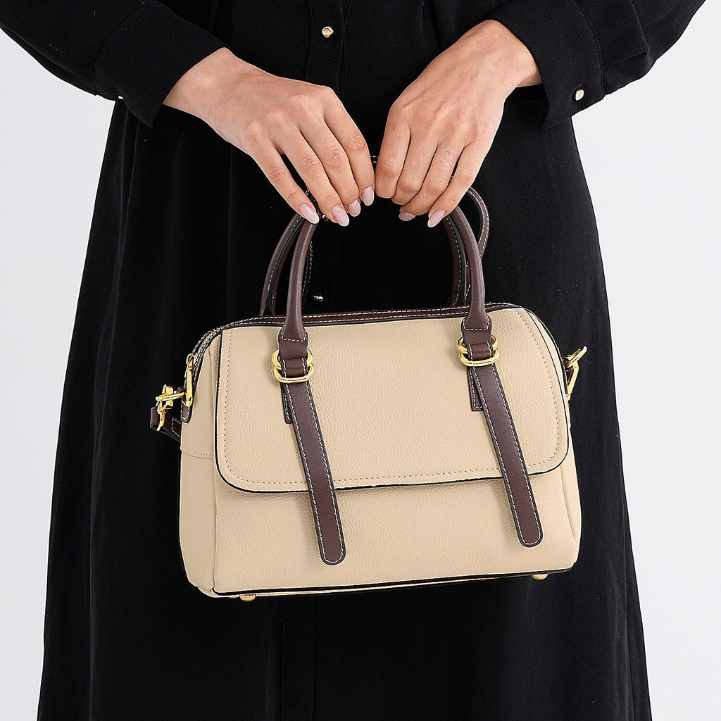 100% Geniune Leather Floral Embossed Tote Bag - Ivory